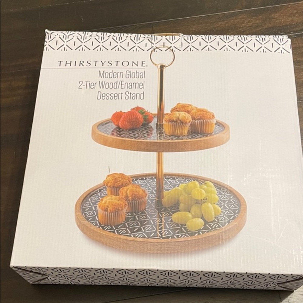 Thirstystone Gold and Brown 2-Tier Dessert Stand